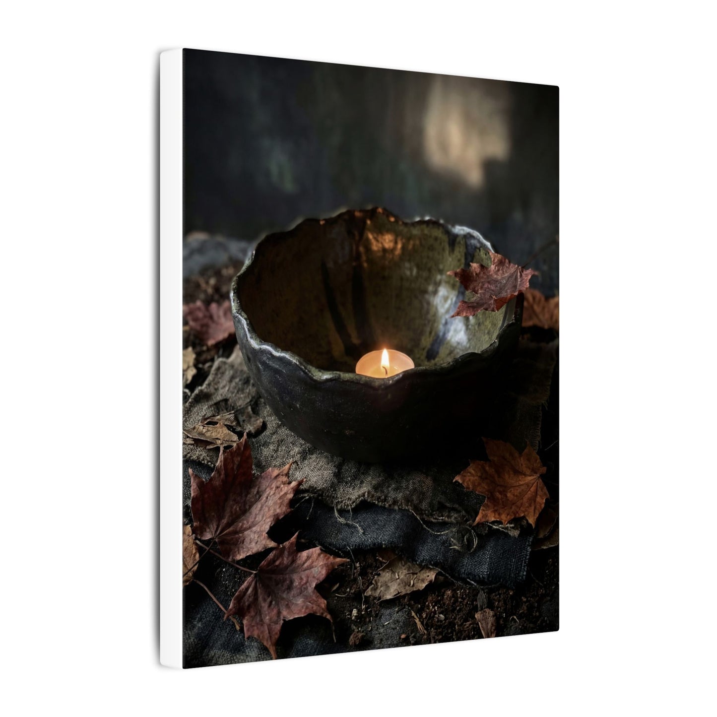 Candlelight Ceramic Bowl Canvas Art - Dark Japandi Kanso