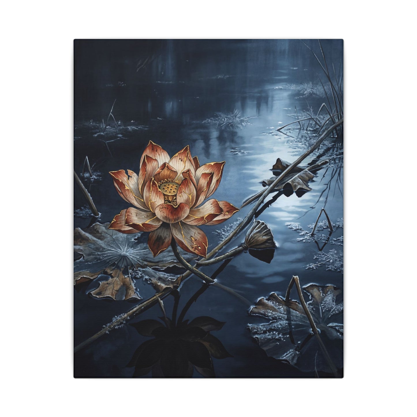 Winter Lotus Flower Broken Beauty Canvas Art | Healing Decor