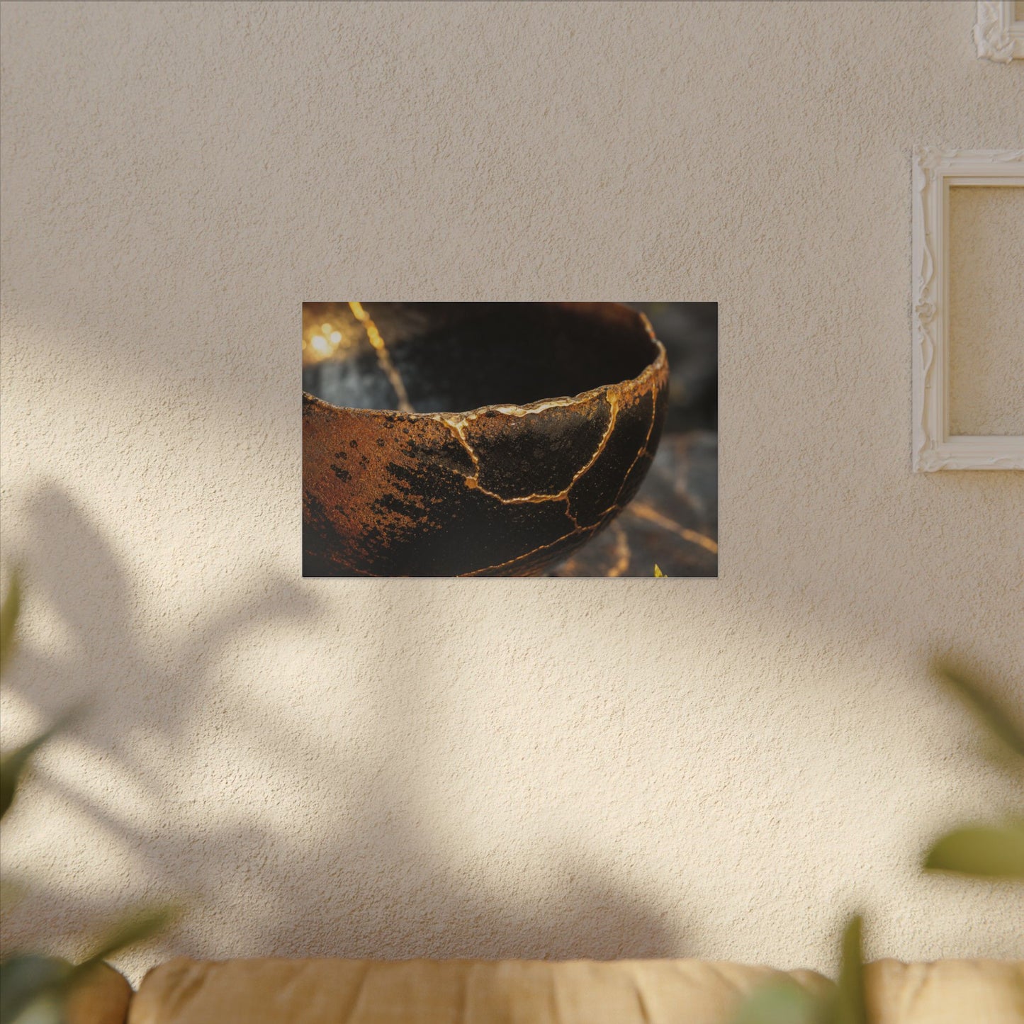Kintsugi Ceramic Bowl in Golden Hour | Gold Vein Canvas Art