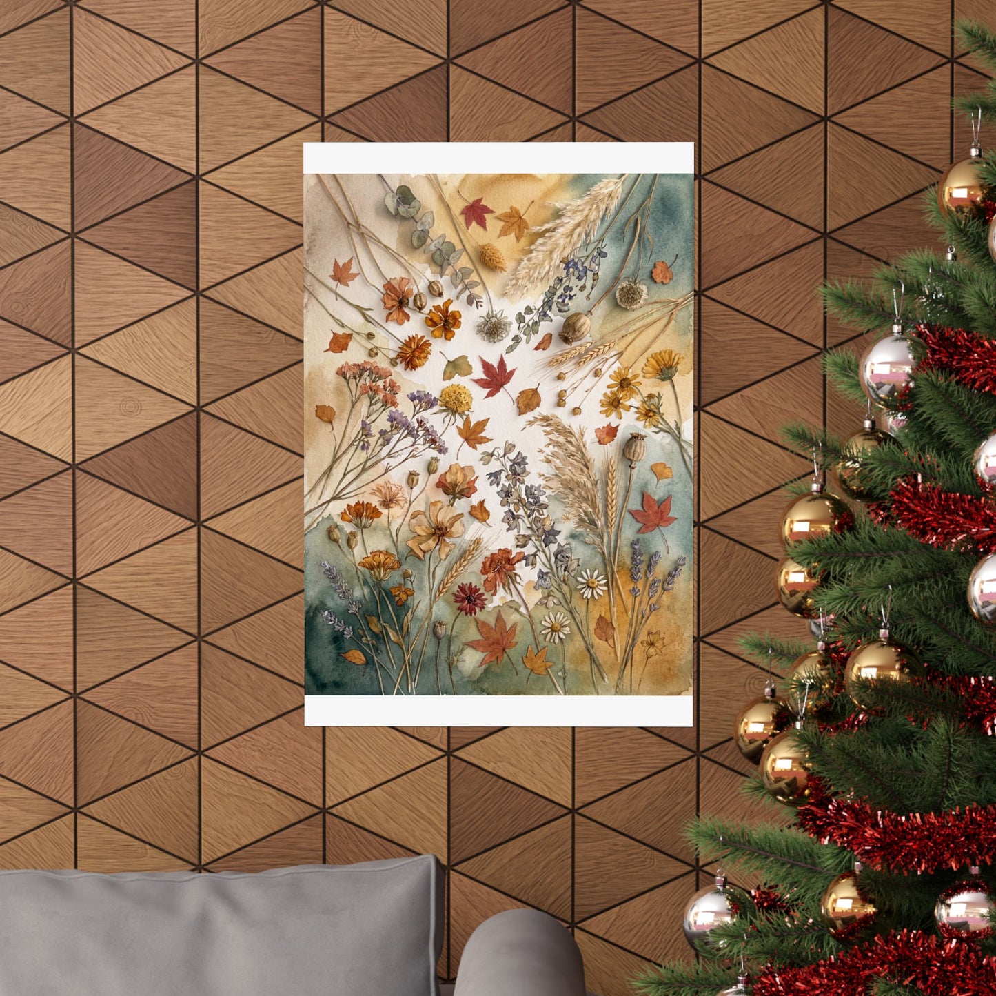 Dried Flowers Wall Art Print | Autumn Japandi Watercolor Art