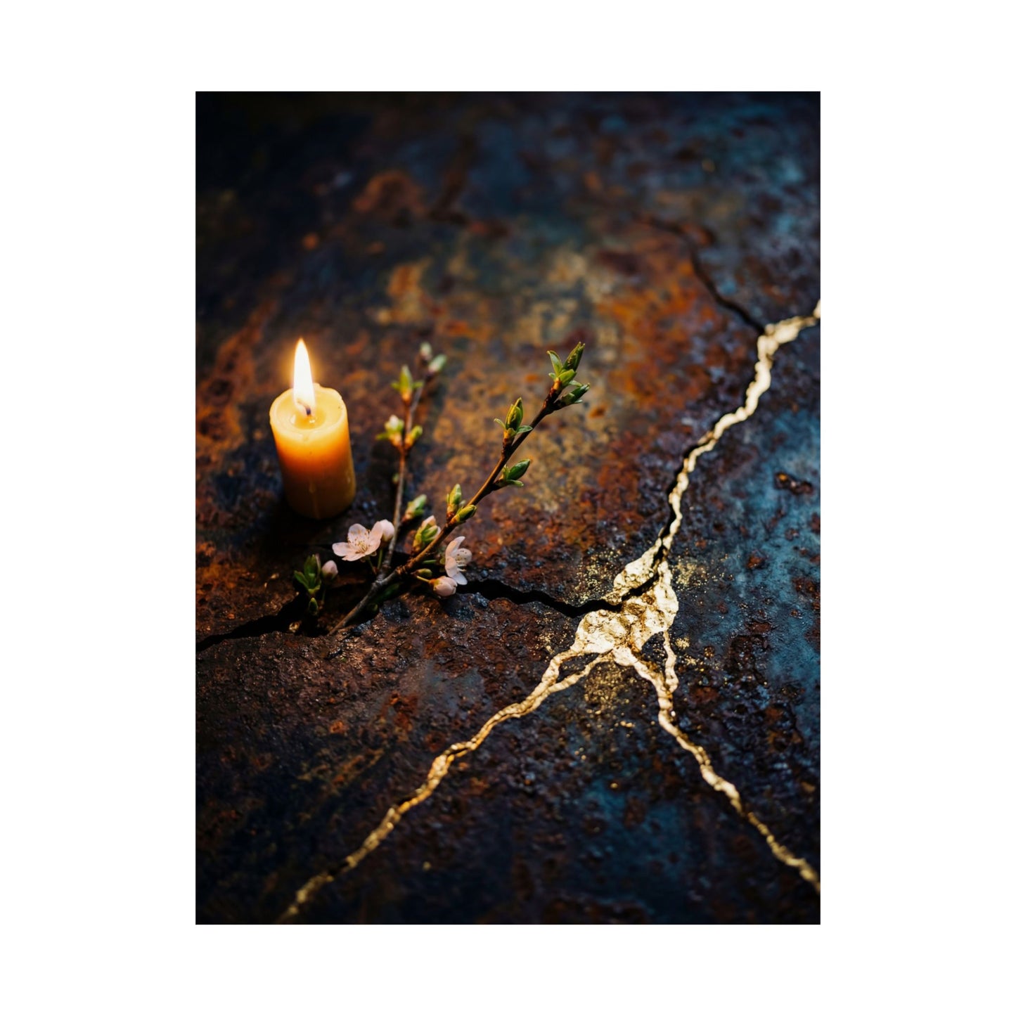 Beautiful Rust Patina Wall Art Print - Gold Repair Kintsugi