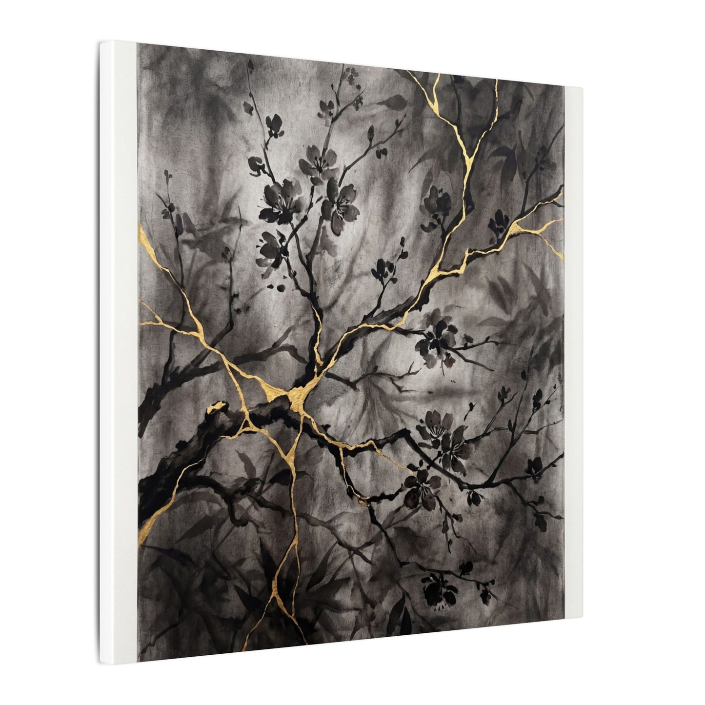 Kanso Cherry Blossom Canvas Art - Kintsugi Crackle Gold