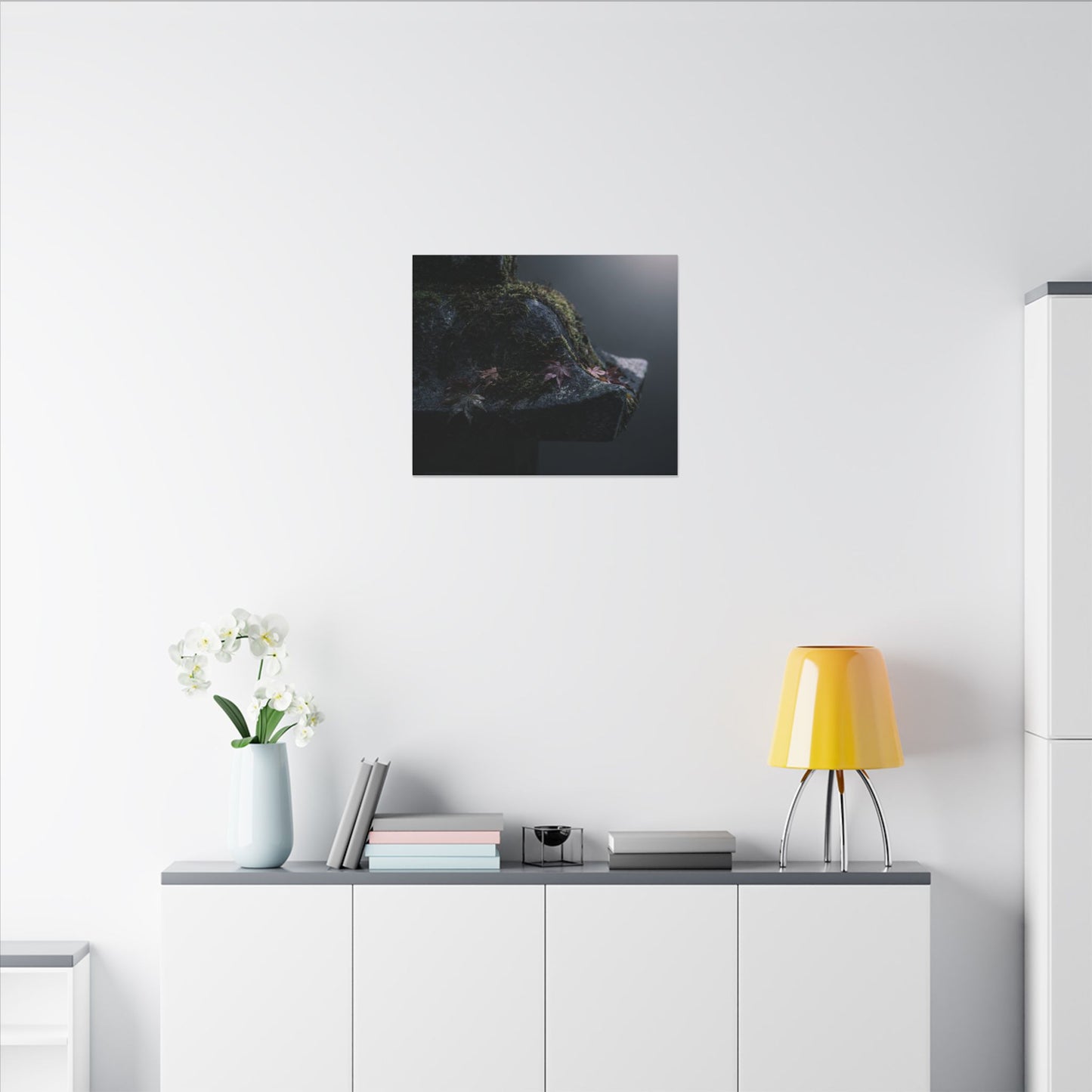 Stone Lantern Moody Minimal Canvas Art | Sophisticated Dark Japandi Art