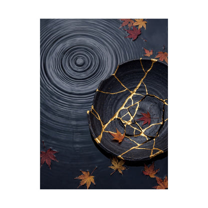Kintsugi Water Ripple in Overcast | Gold Repair Wall Art Print