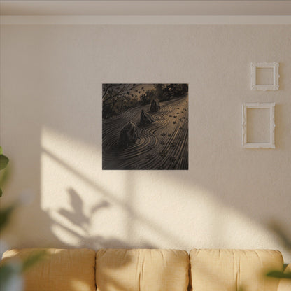Rock Garden Canvas Art | Autumn Dark Japandi Charcoal Ink Art