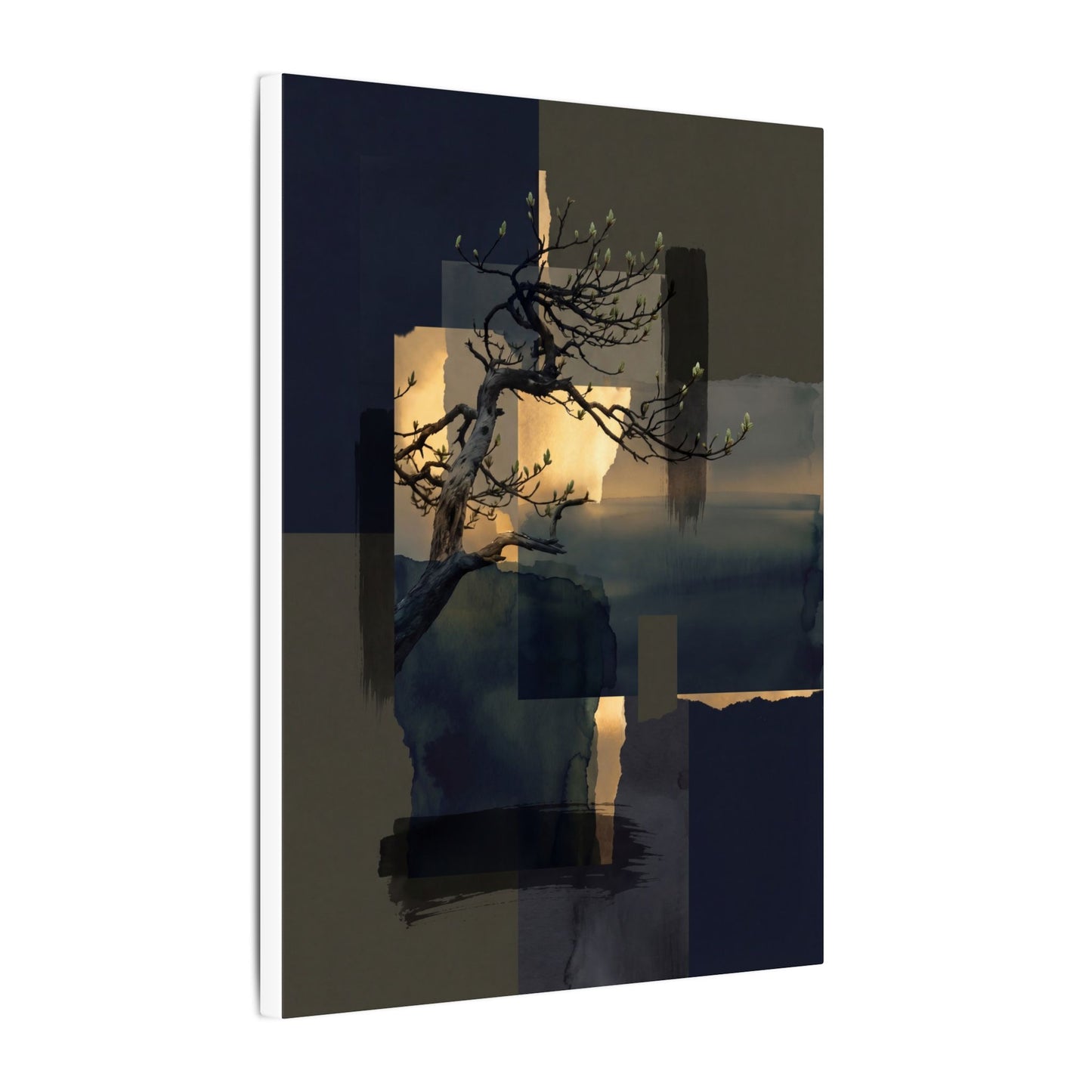 Golden Hour Pine Tree Canvas Art - Dark Japandi Kanso