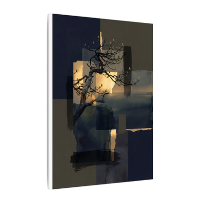 Golden Hour Pine Tree Canvas Art - Dark Japandi Kanso