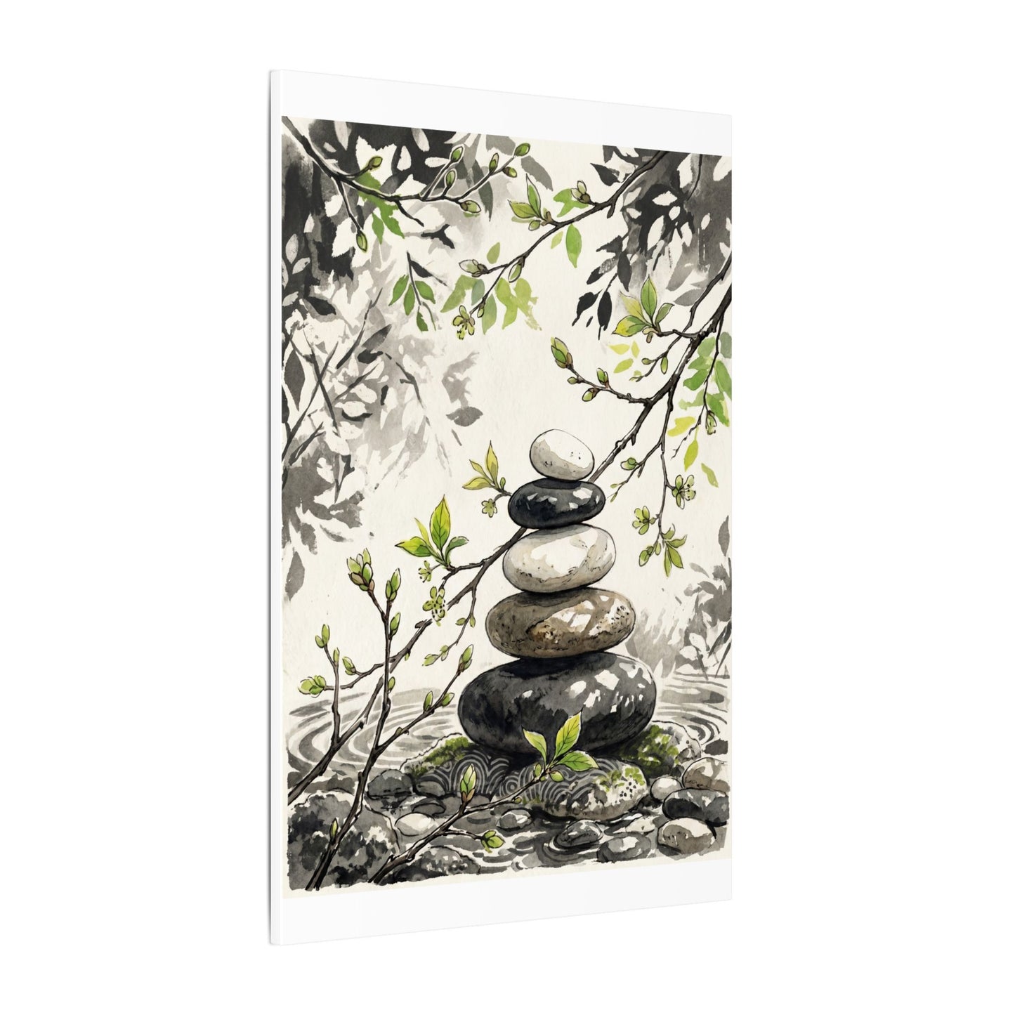 Spring River Stones Japanese Pattern Canvas Art | Elegant Decor