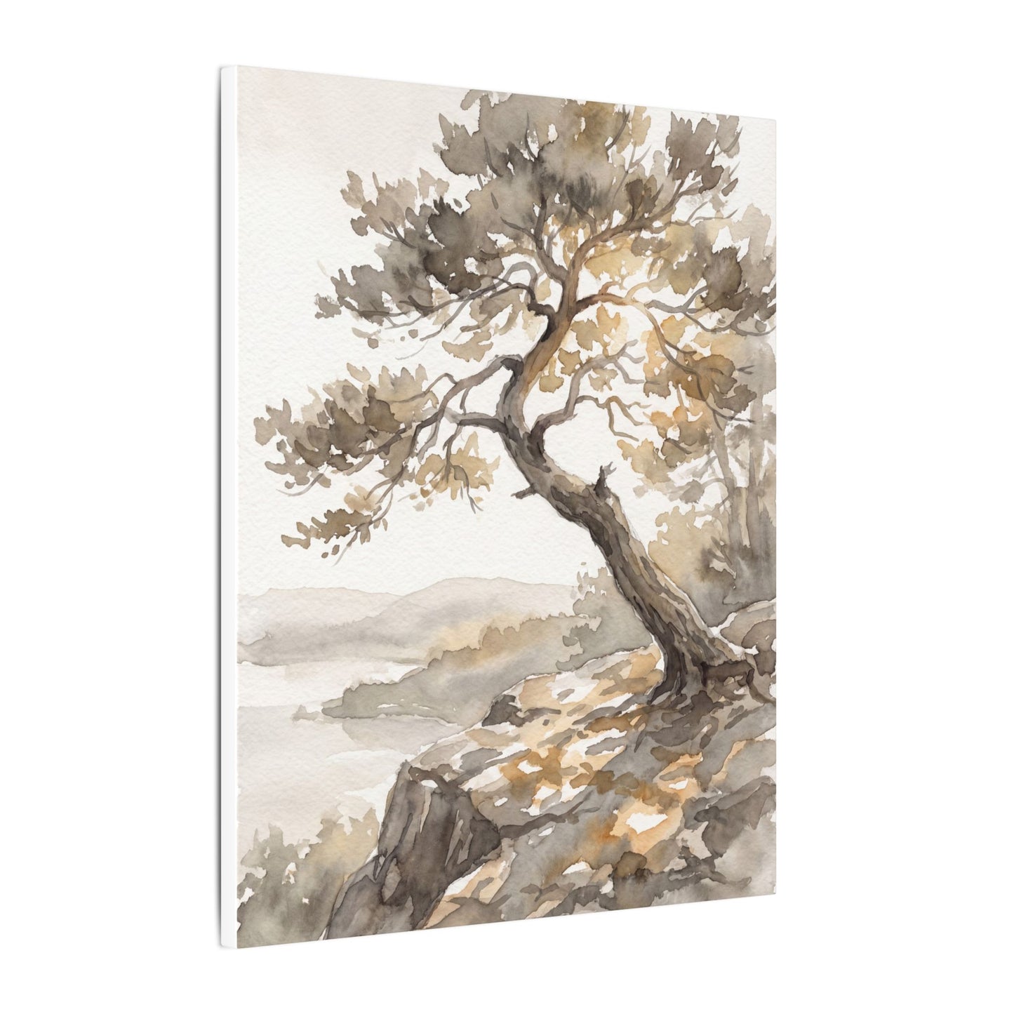 Pine Tree Watercolor Canvas Art | Elegant Japandi Art
