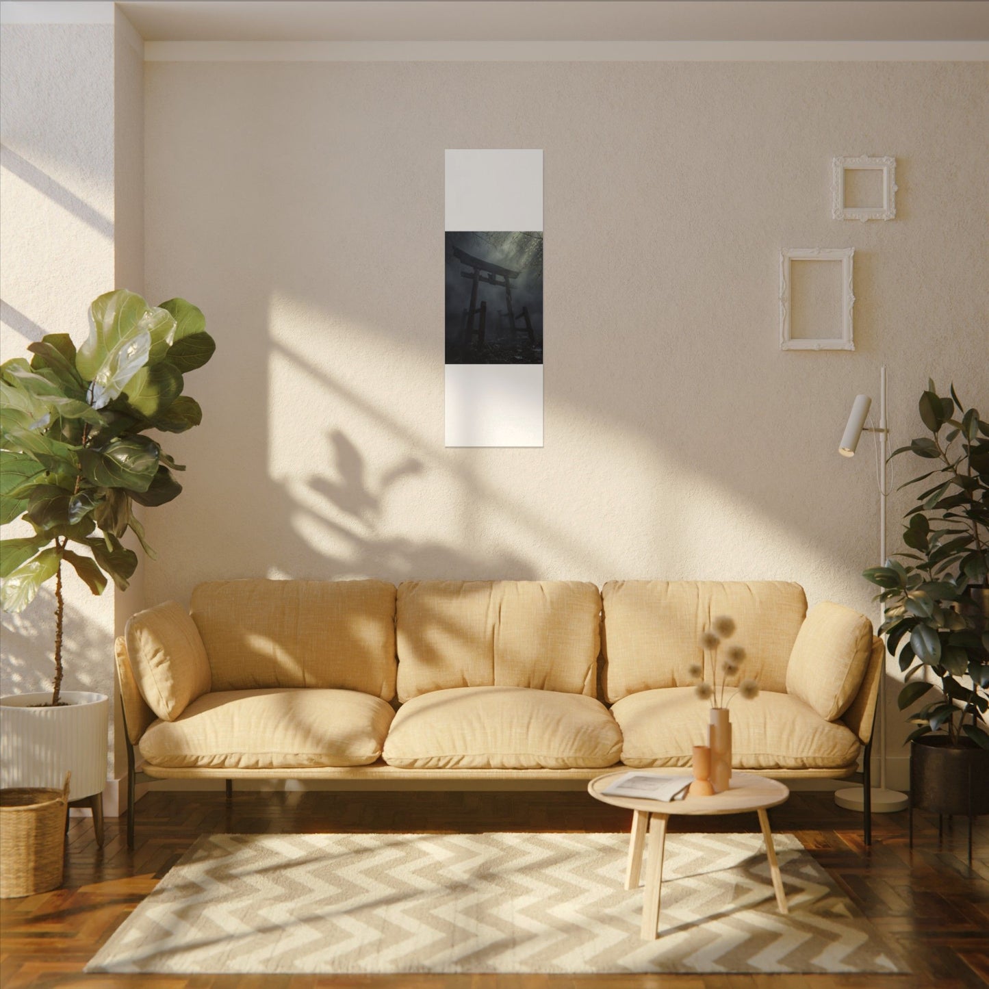 Dark Japandi Torii Gate in Dappled | Moody Minimal Canvas Art
