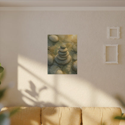 River Stones Watercolor Canvas Art | Elegant Japandi Art