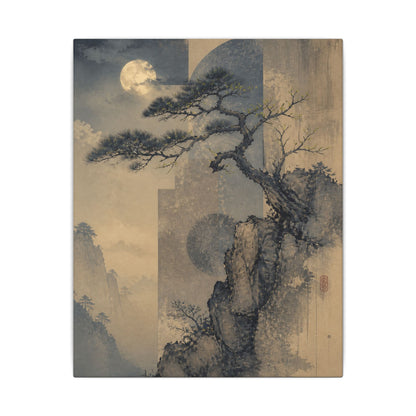 Japandi Pine Tree in Moonlight | Japanese Pattern Canvas Art