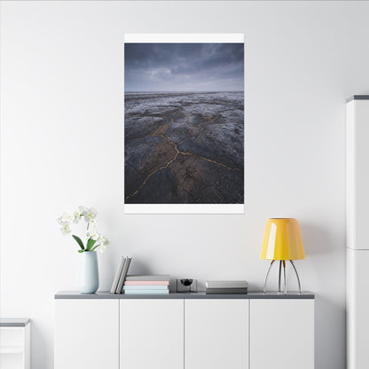 Dark Japandi Cracked Earth in Overcast | Dark Texture Canvas Art