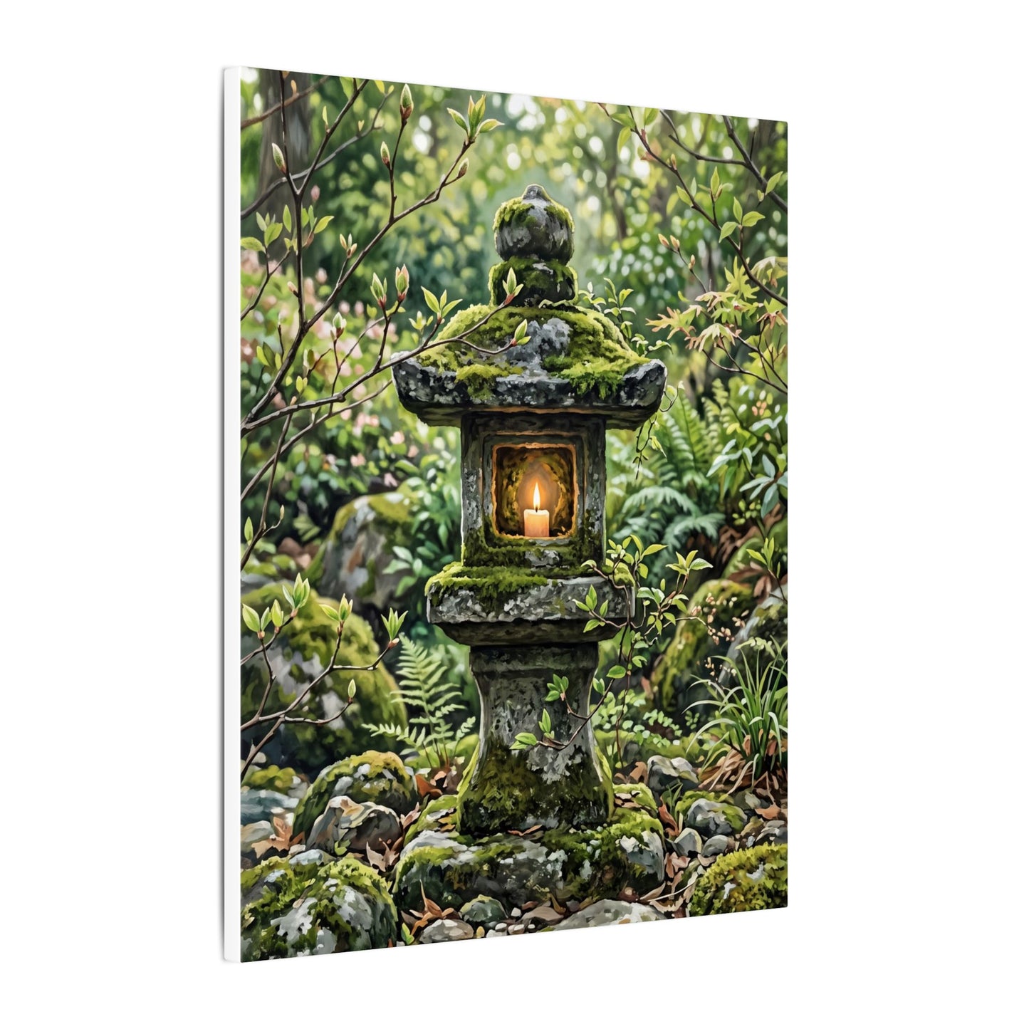Neutral Stone Lantern Canvas Art - Japanese Pattern Japandi