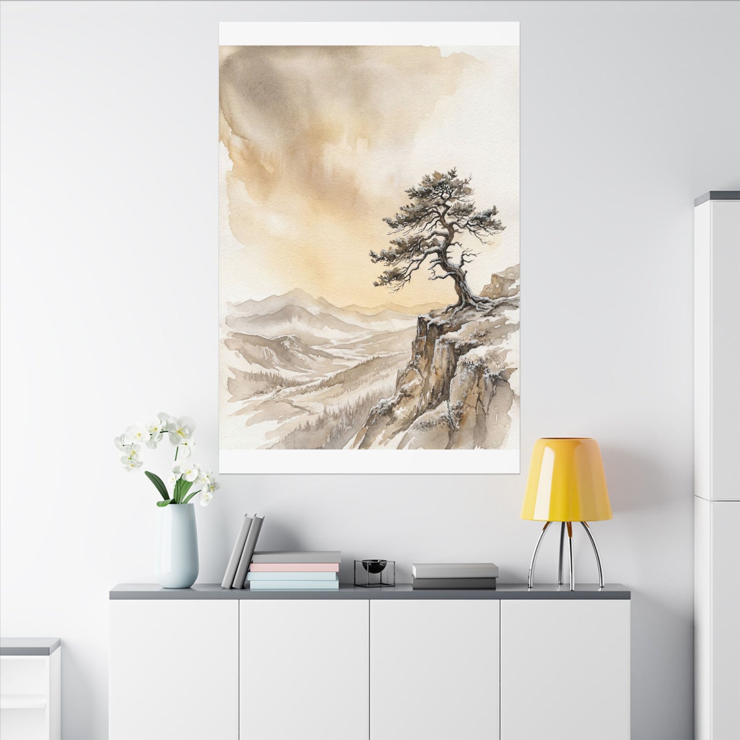 Pine Tree Canvas Art | Winter Japandi Watercolor Art