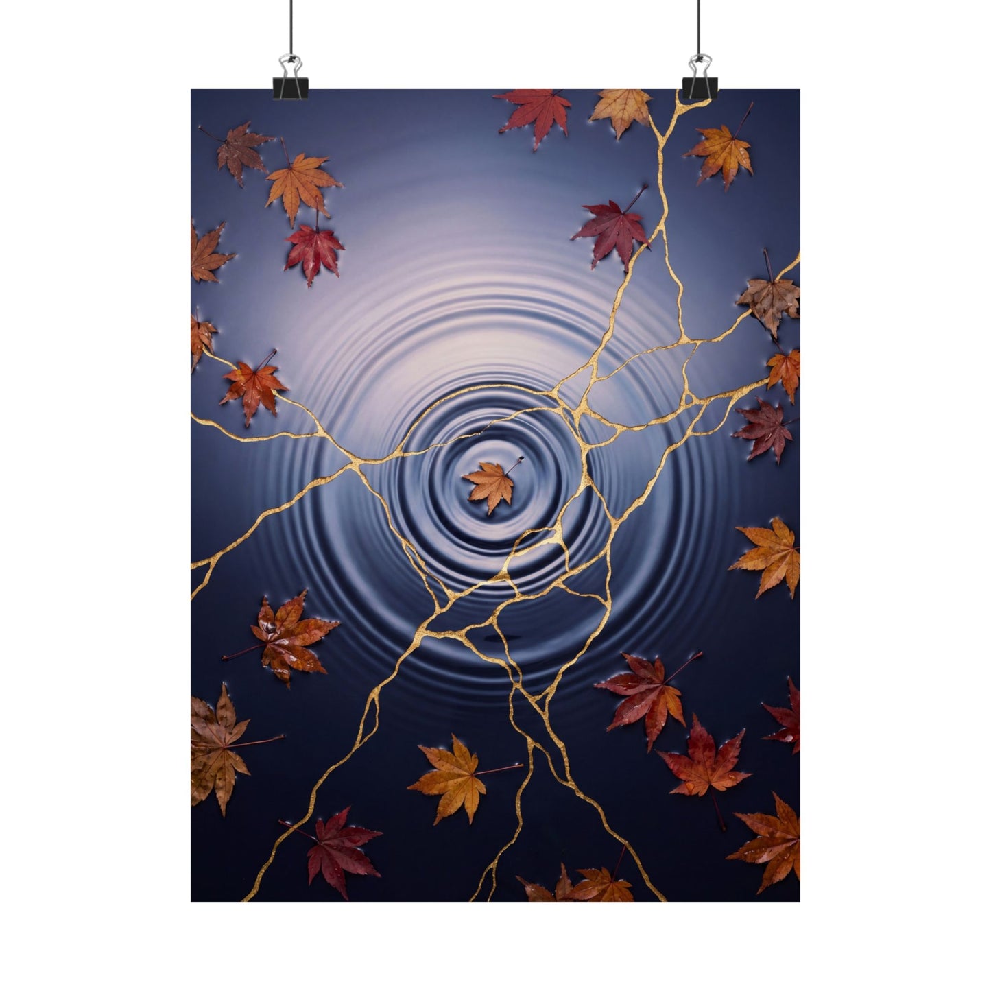 Water Ripple Autumn Wall Art Print | Kintsugi Healing Design