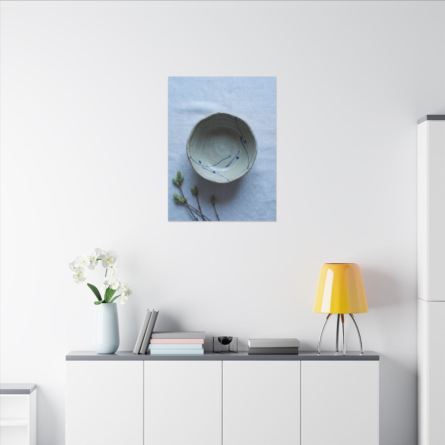Spring Ceramic Bowl Minimal Line Canvas Art | Warm Decor