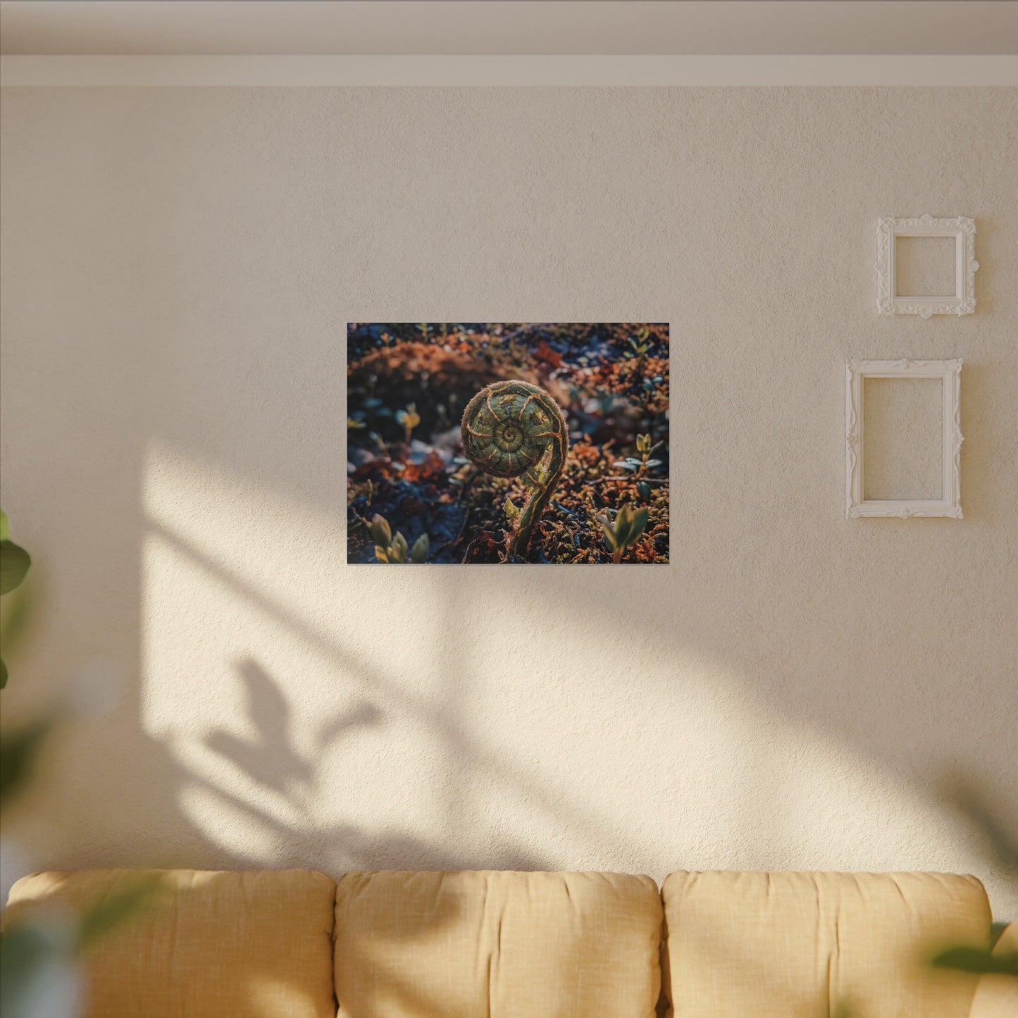 Kintsugi Fern Unfurling in Dappled | Gold Vein Canvas Art