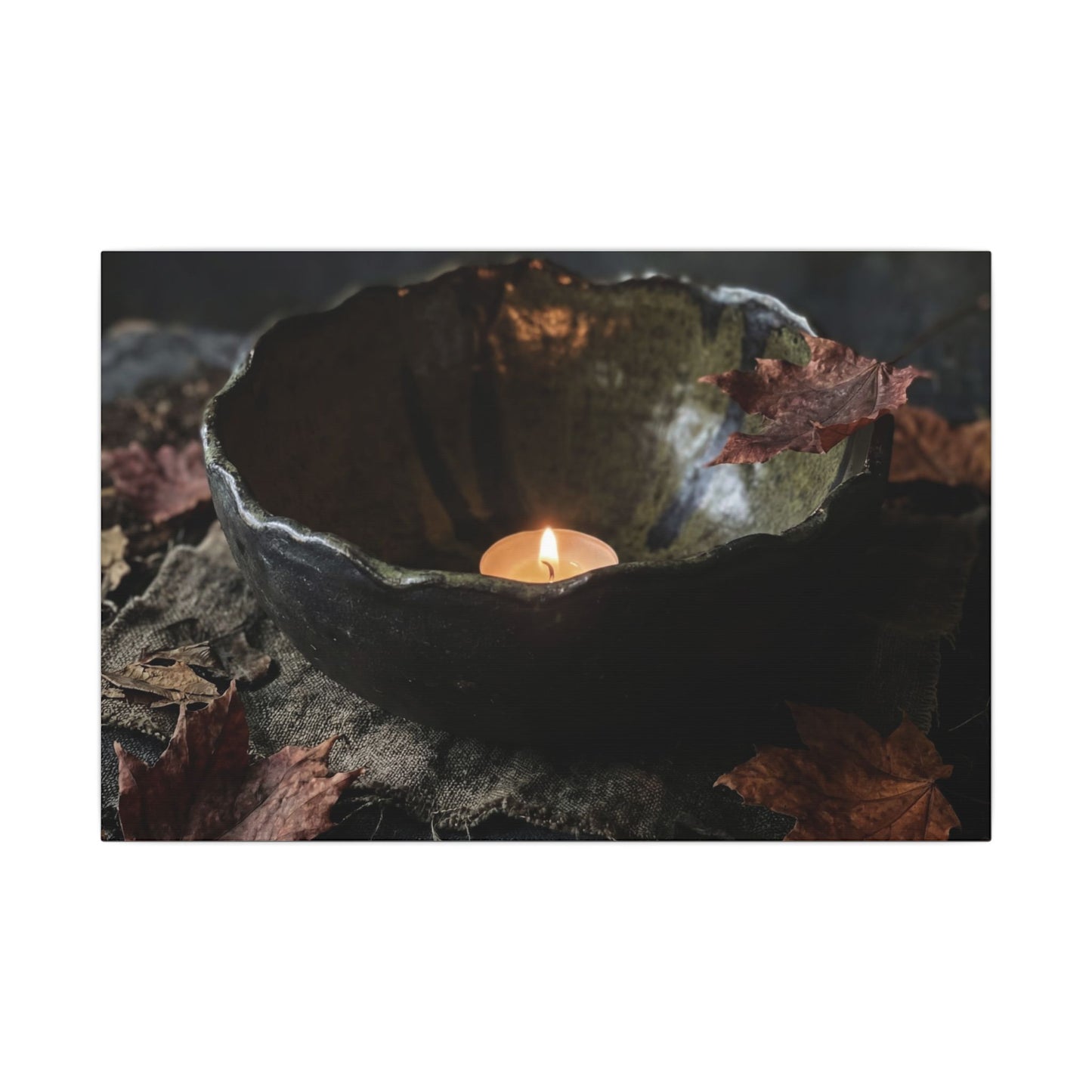Candlelight Ceramic Bowl Canvas Art - Dark Japandi Kanso
