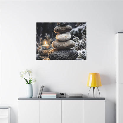 River Stones Canvas Art | Winter Japandi Watercolor Art