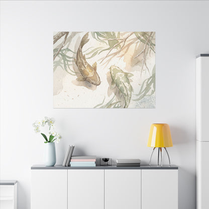 Koi Pond Canvas Art | Winter Japandi Watercolor Art