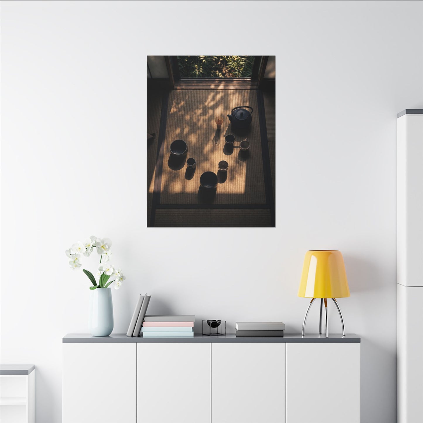 Shibui Tea Ceremony Canvas Art - Dark Japandi Shadow Zen