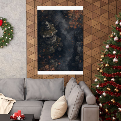 Japandi Stone Lantern in Moonlight | Texture Wall Art Print