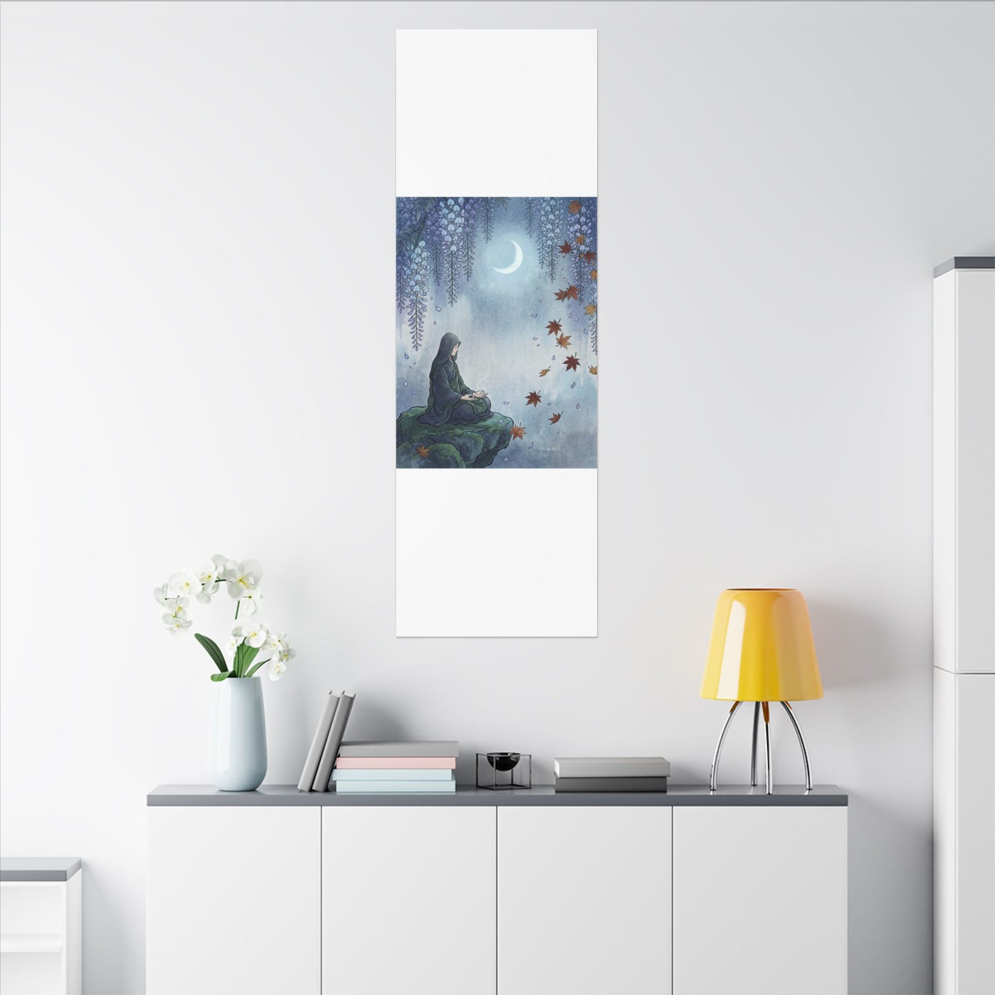 Zen Wisteria in Moonlight | Ukiyo E Inspired Canvas Art Art Print