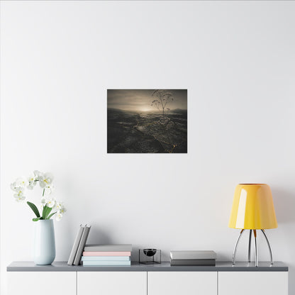 Dawn Cracked Earth Canvas Art - Dark Japandi Mono No Aware