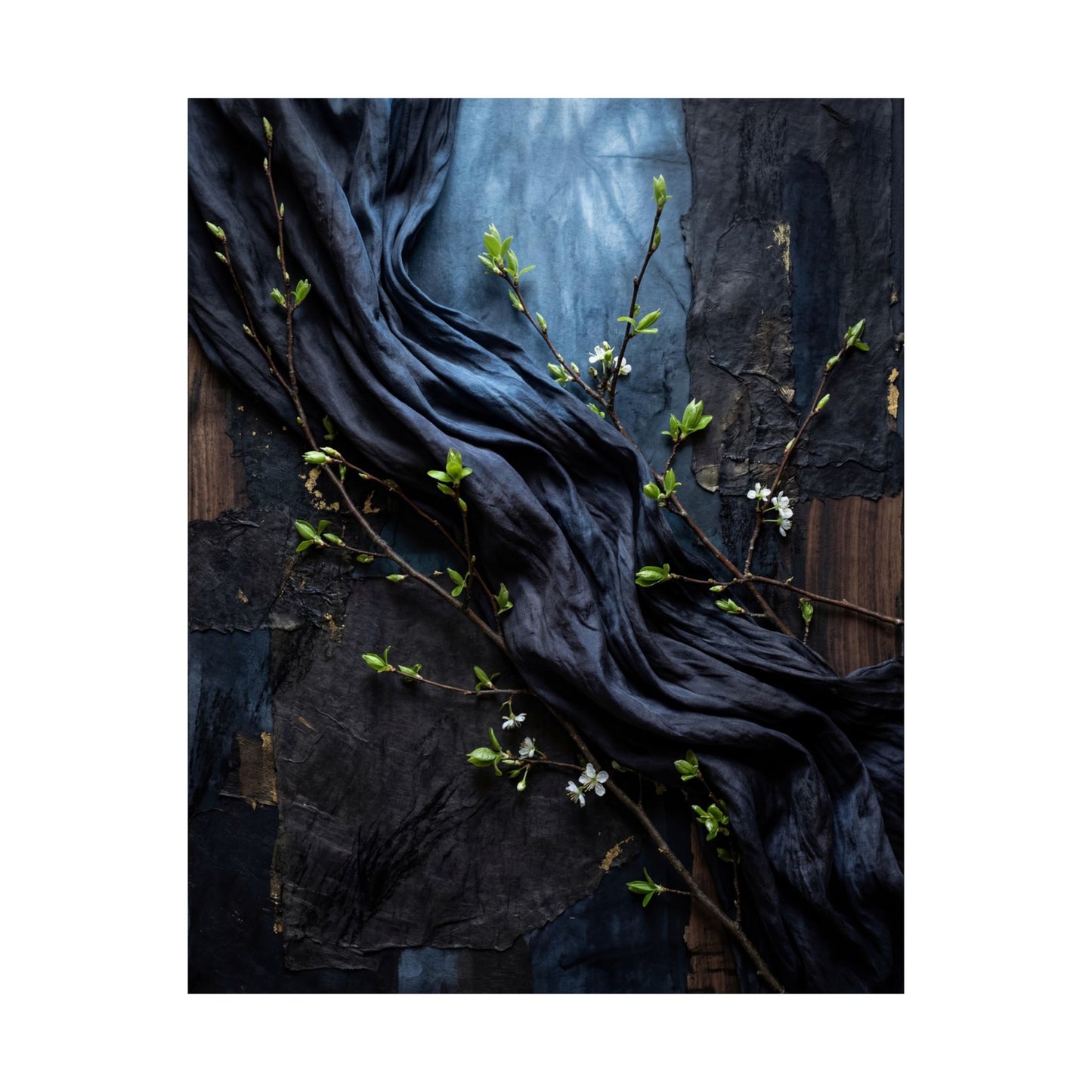 Moonlight Silk Drape Wall Art Print - Dark Japandi Datsuzoku