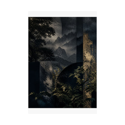 Fukinsei Mountain Mist Wall Art Print - Dark Japandi Moody Minimal