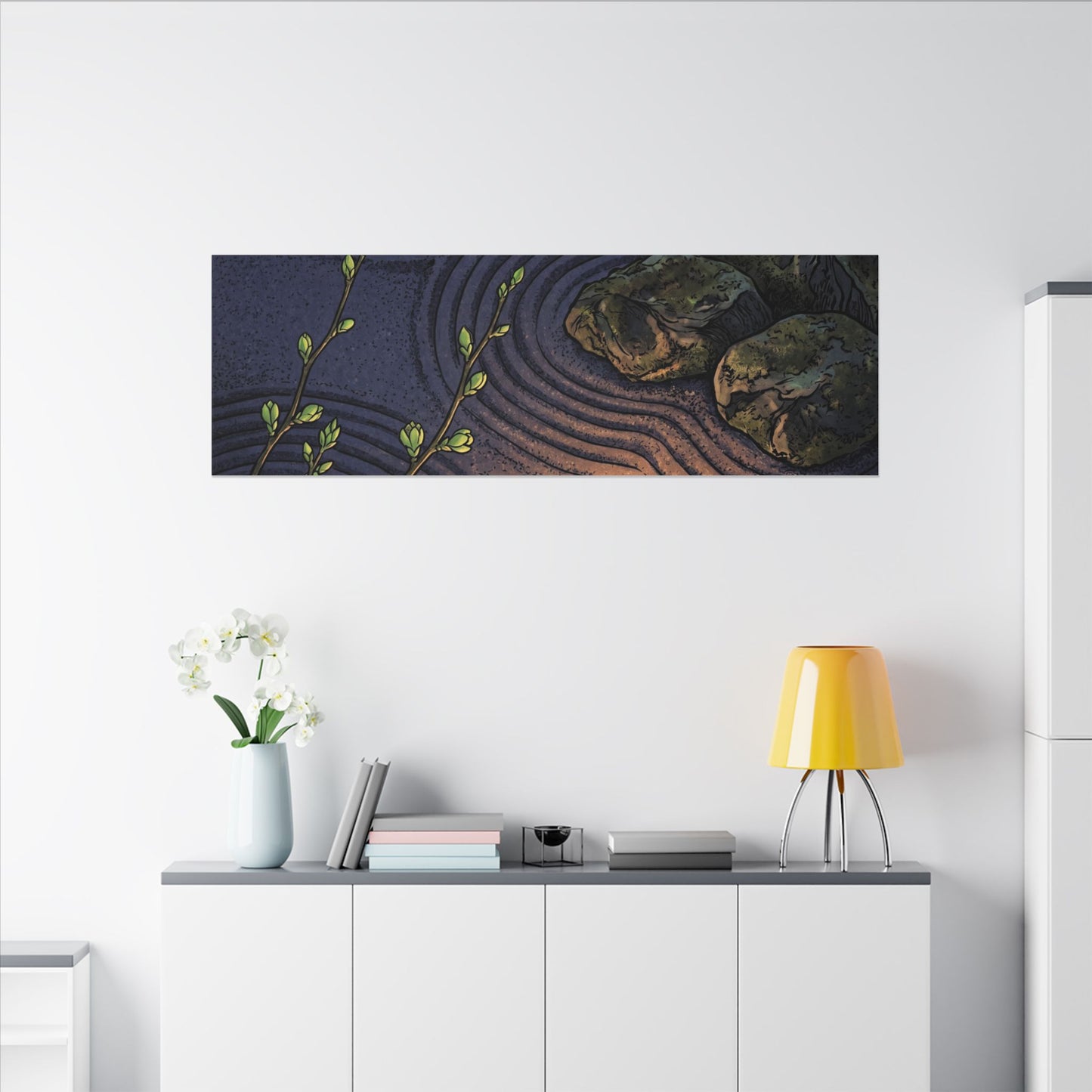 Mono No Aware Rock Garden Canvas Art - Zen Ukiyo E Inspired