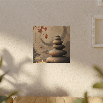 Japandi River Stones in Candlelight | Japanese Pattern Canvas Art
