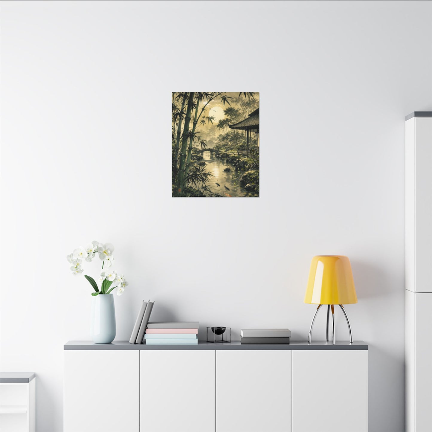 Moonlit Garden Sumi E Canvas Art | Calm Zen Art