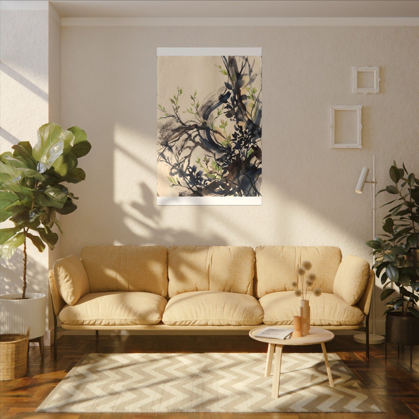 Ma Shadow Play Canvas Art - Dark Japandi Charcoal Ink