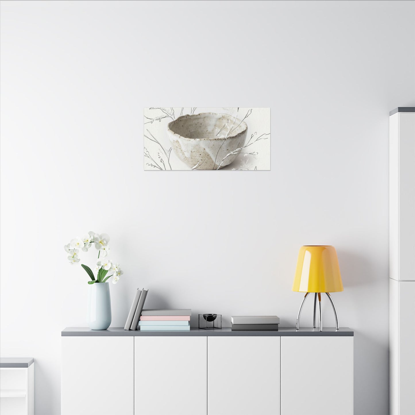 Neutral Ceramic Bowl Canvas Art - Minimal Line Japandi