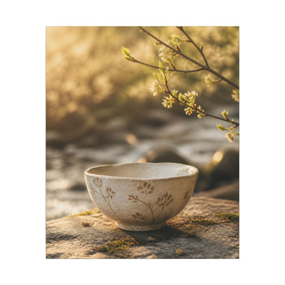 Neutral Ceramic Bowl Canvas Art - Japanese Pattern Japandi