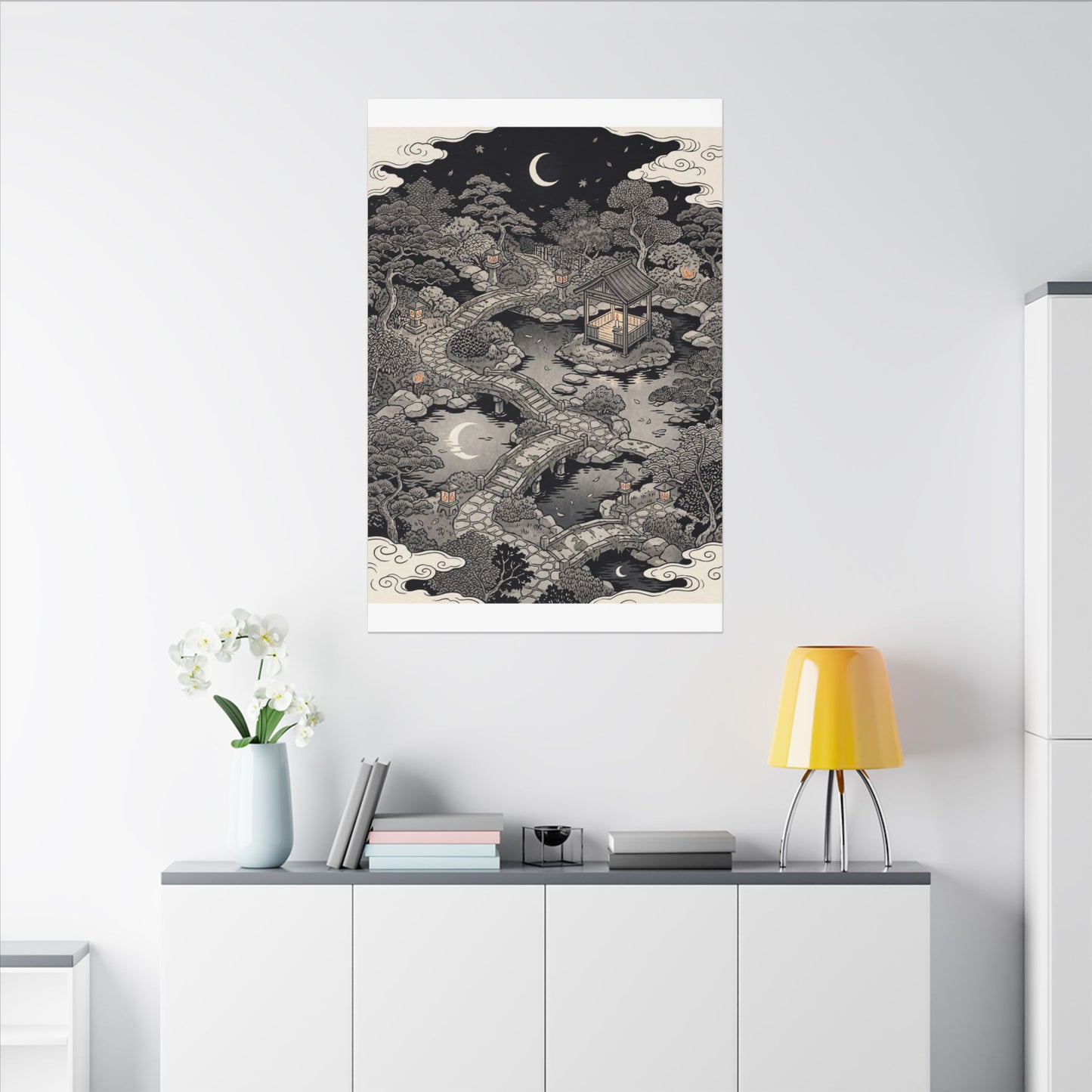 Moonlit Garden Ukiyo E Inspired Canvas Art | Serene Zen Art