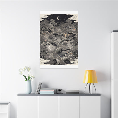 Moonlit Garden Ukiyo E Inspired Canvas Art | Serene Zen Art