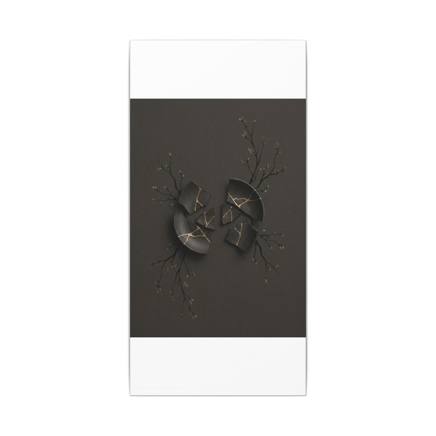 Sophisticated Broken Pottery Canvas Art - Charcoal Ink Dark Japandi