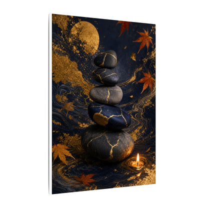 River Stones Autumn Canvas Art | Kintsugi Artful Design