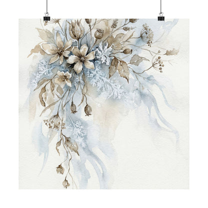 Japandi Dried Flowers in Moonlight | Watercolor Wall Art Print