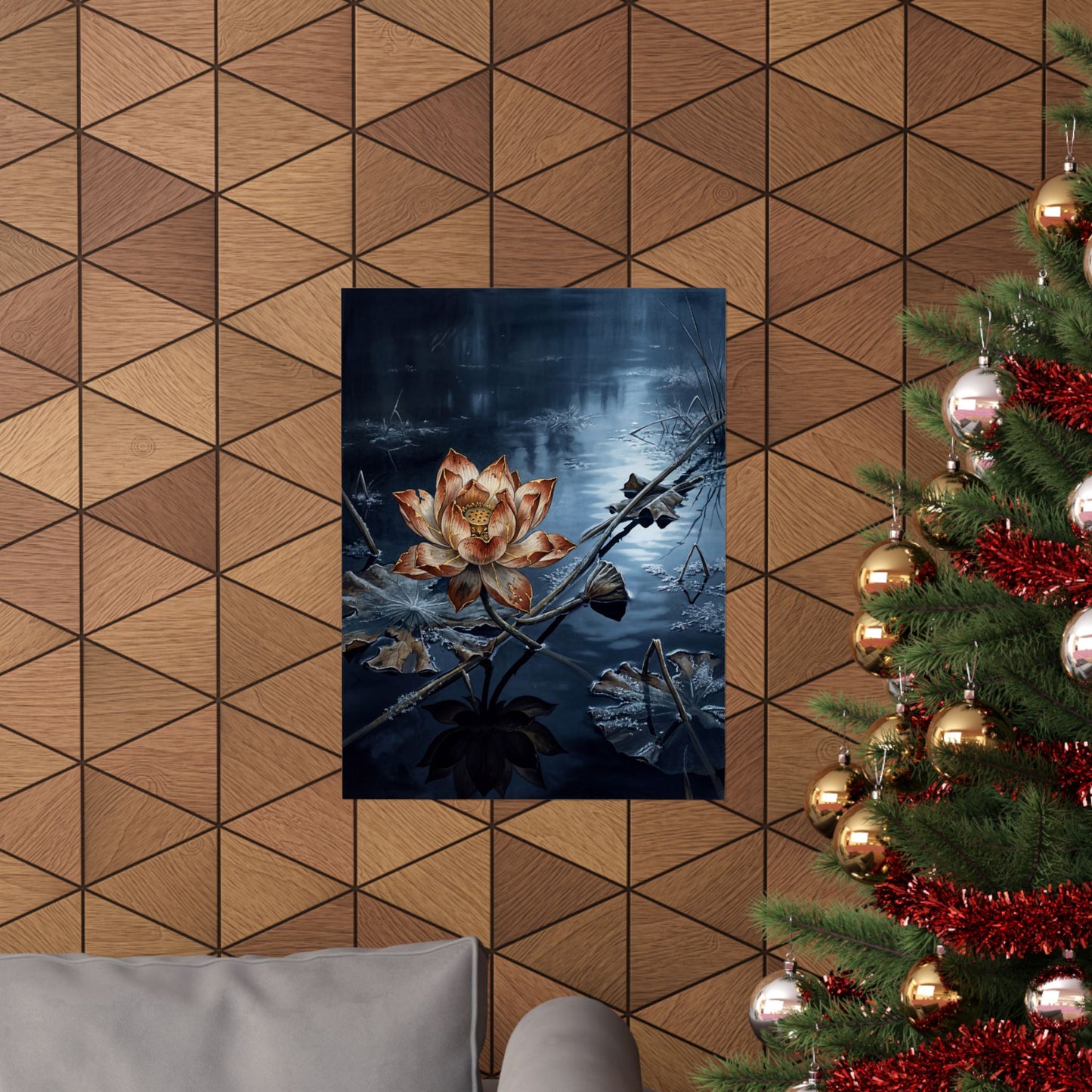 Kintsugi Lotus Flower in Moonlight | Broken Beauty Wall Art Print