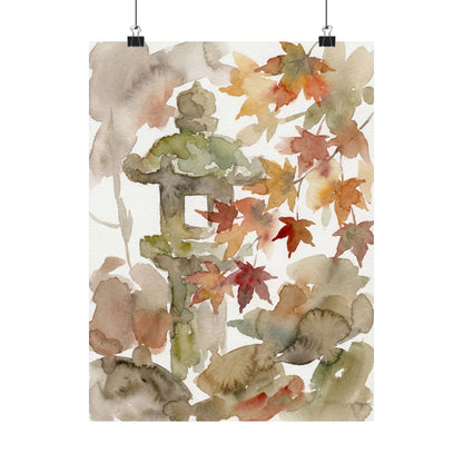 Neutral Stone Lantern Wall Art Print - Watercolor Japandi Art Print