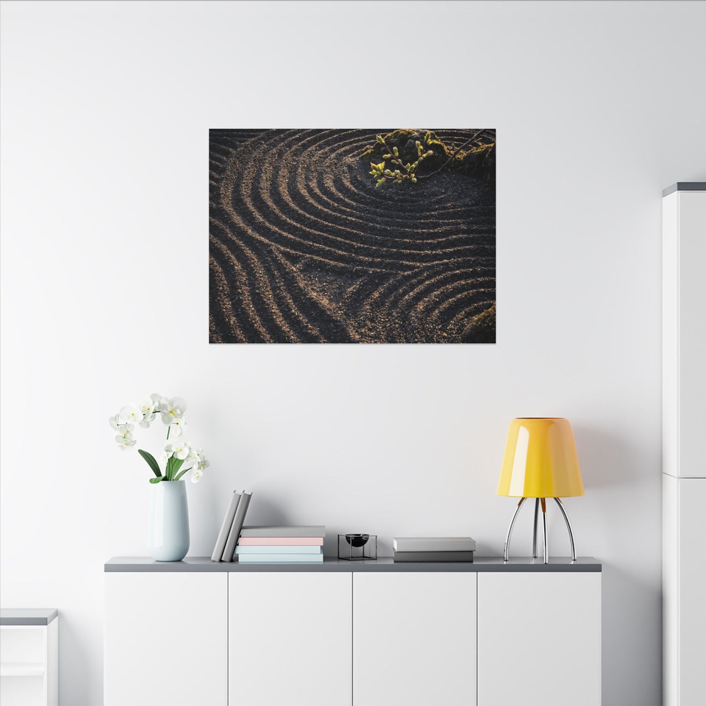 Spring Rock Garden Shadow Zen Canvas Art | Atmospheric Decor
