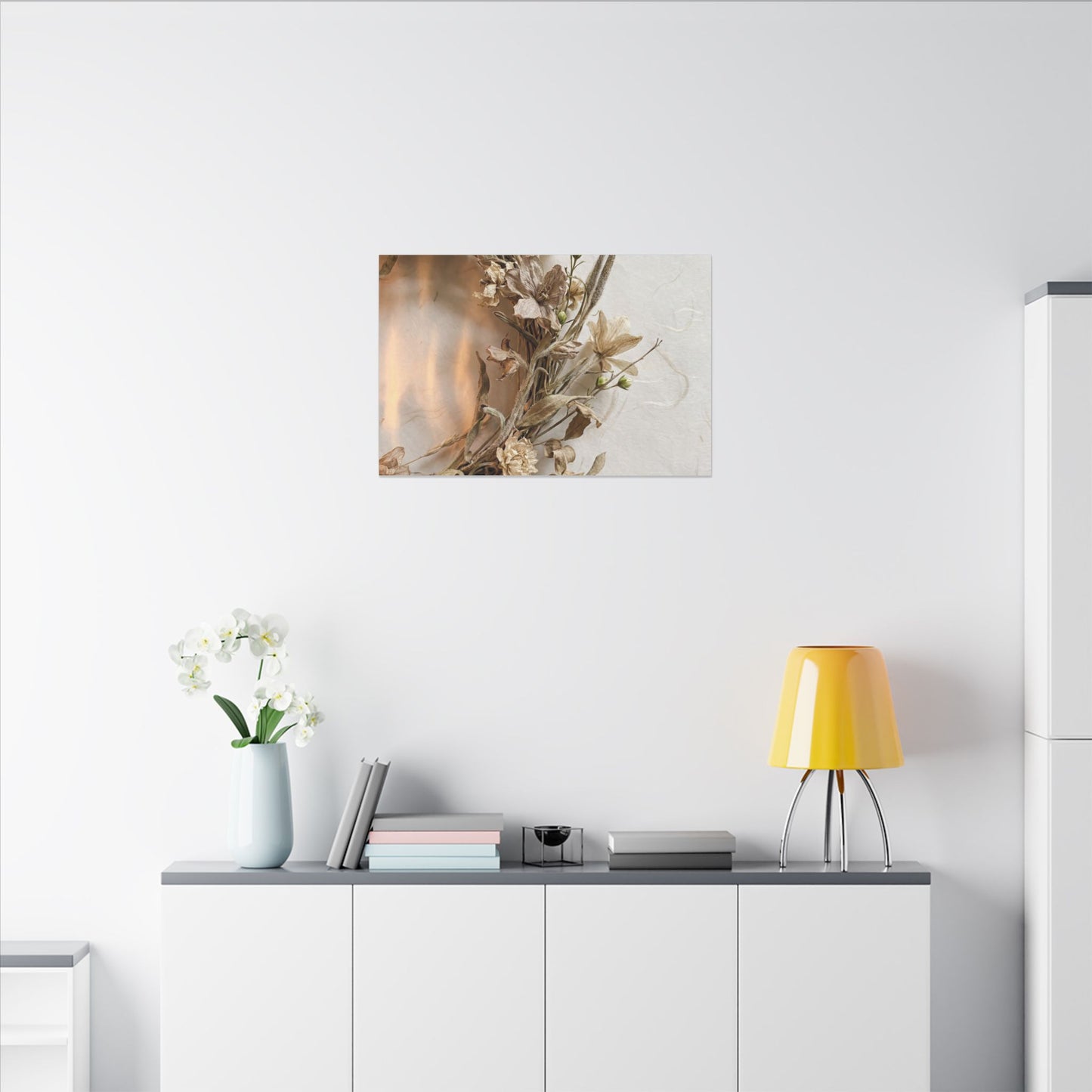 Dried Flowers Japanese Pattern Canvas Art | Neutral Japandi Art
