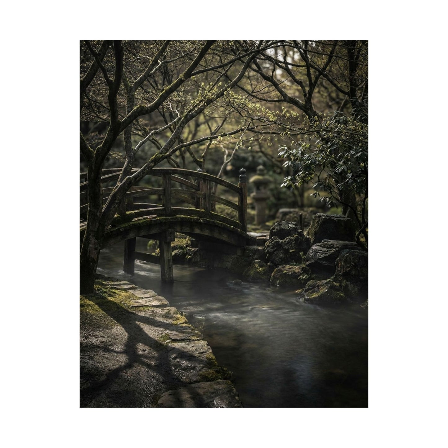 Bold Wooden Bridge Wall Art Print - Shadow Zen Dark Japandi