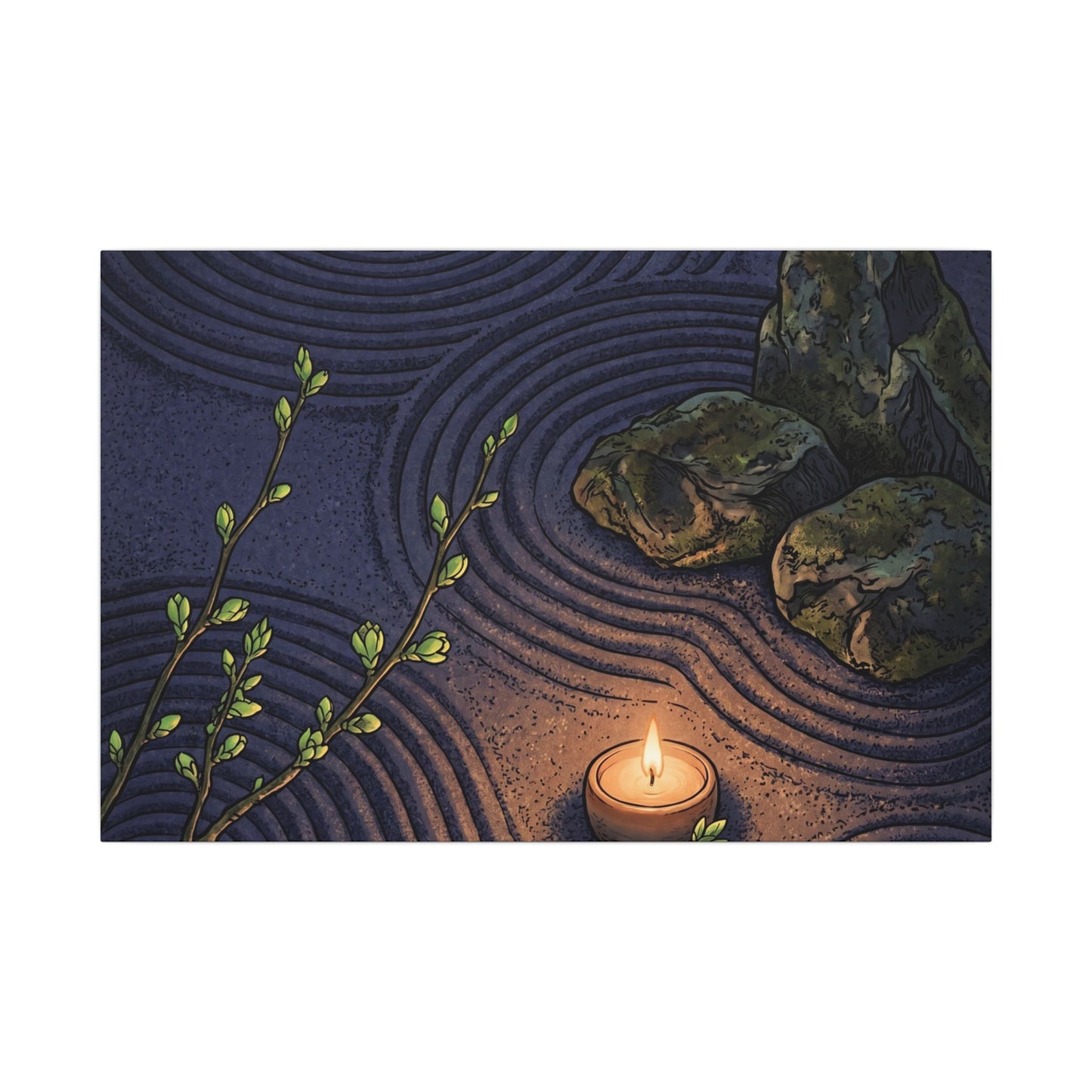 Mono No Aware Rock Garden Canvas Art - Zen Ukiyo E Inspired