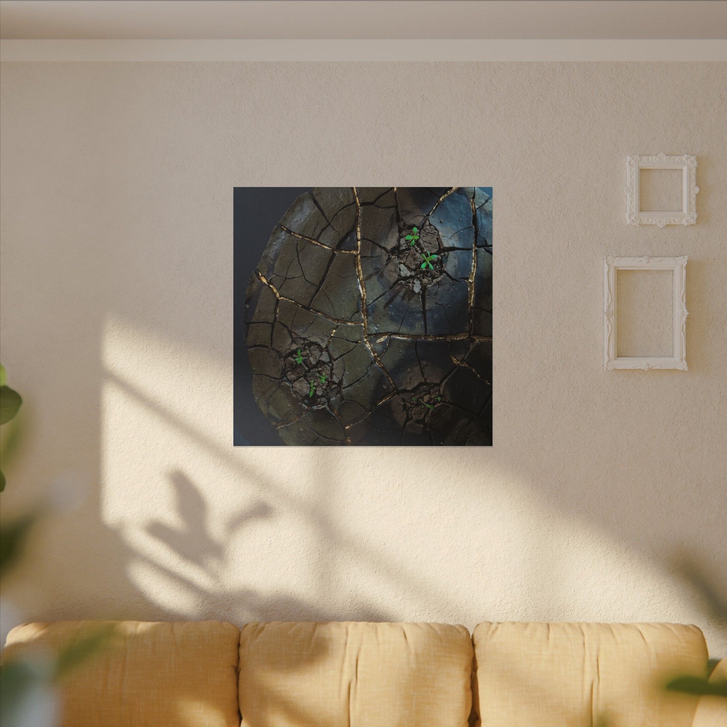 Dark Japandi Cracked Earth in Moonlight | Moody Minimal Canvas Art