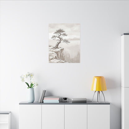 Neutral Pine Tree Canvas Art - Minimal Line Japandi
